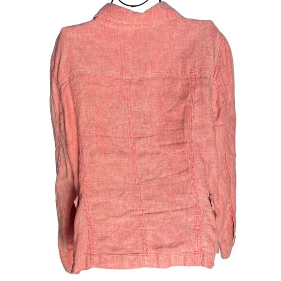 J Jill Size Large Petite‎ Button Up Linen Shacket Jacket Pink 100% Linen Western - Picture 4 of 6